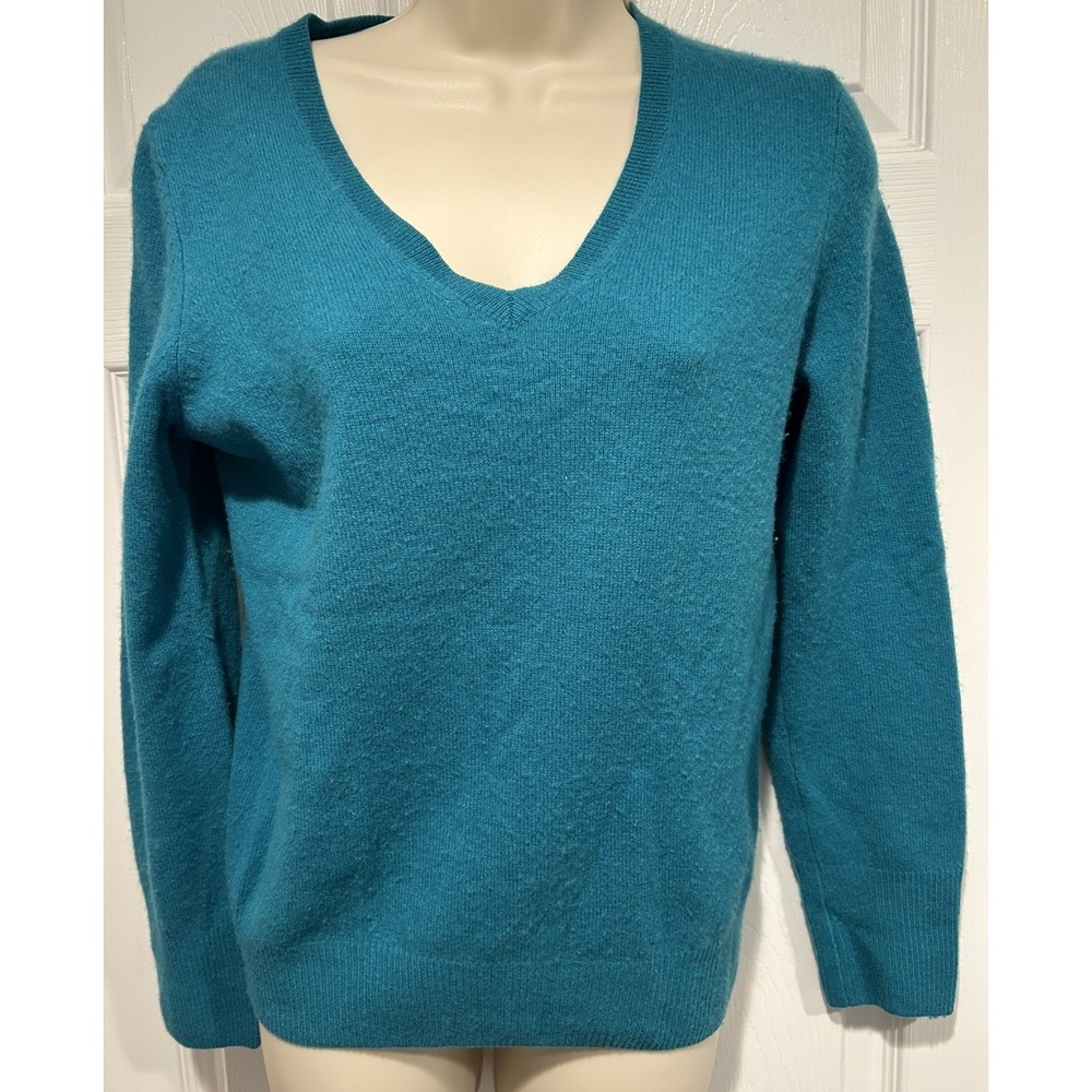 Halogen Cashmere V-Neck Sweater Teal Green Long Sleeve Tunic Medium